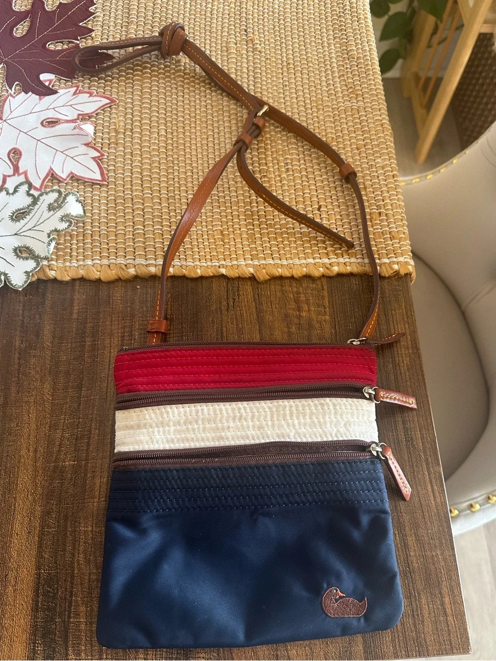 Dooney & Bourke Red, Cream & Navy Triple-Zip Crossbody
